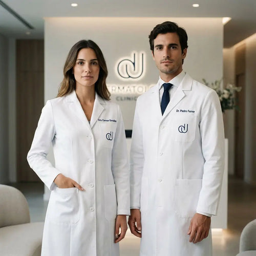 Bata médica personalizada con bordado de clínica o laboratorio