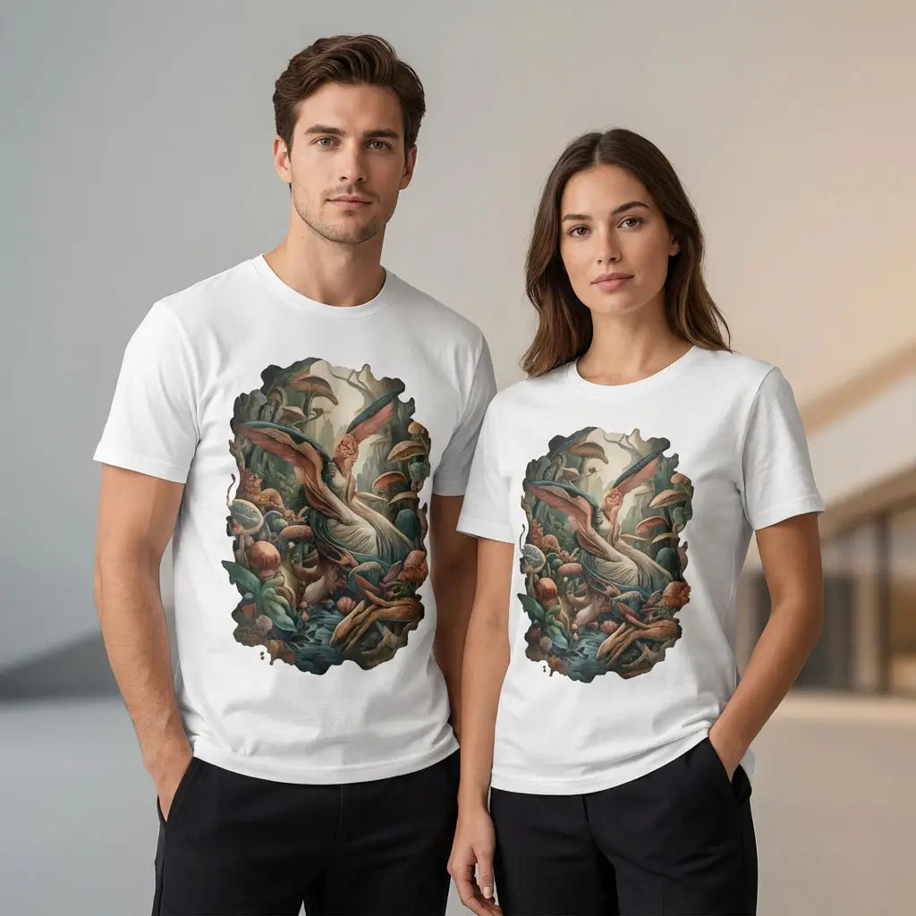 Camiseta premium personalizada con impresión DTF artística de alta calidad